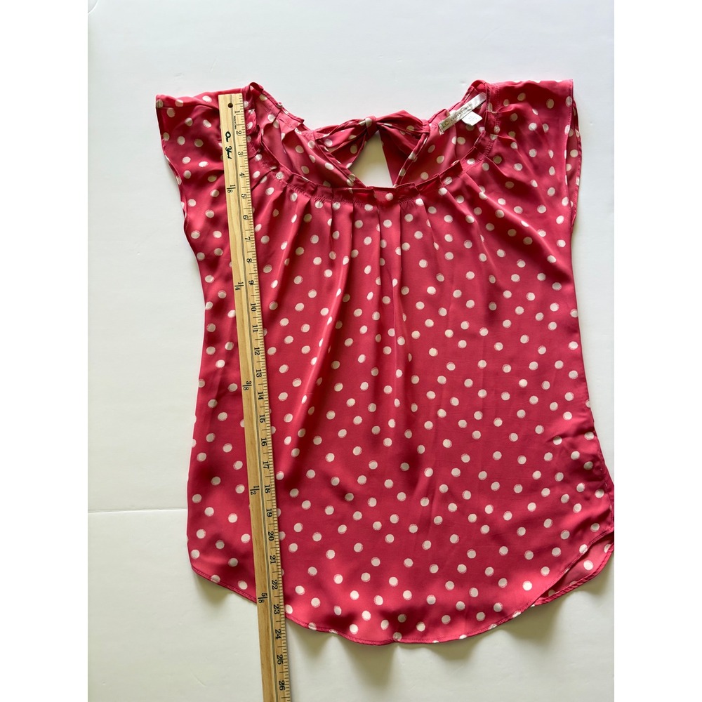 Pink Polka Dot Cap Sleeve Tie Back Blouse Top XS Barbie Work Wear Office Wear - Picture 5 of 9